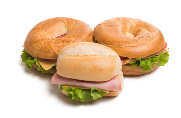 Bun with cheese and ham isolated