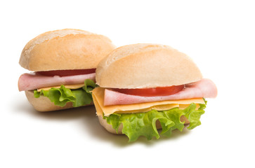 Bun with cheese and ham isolated