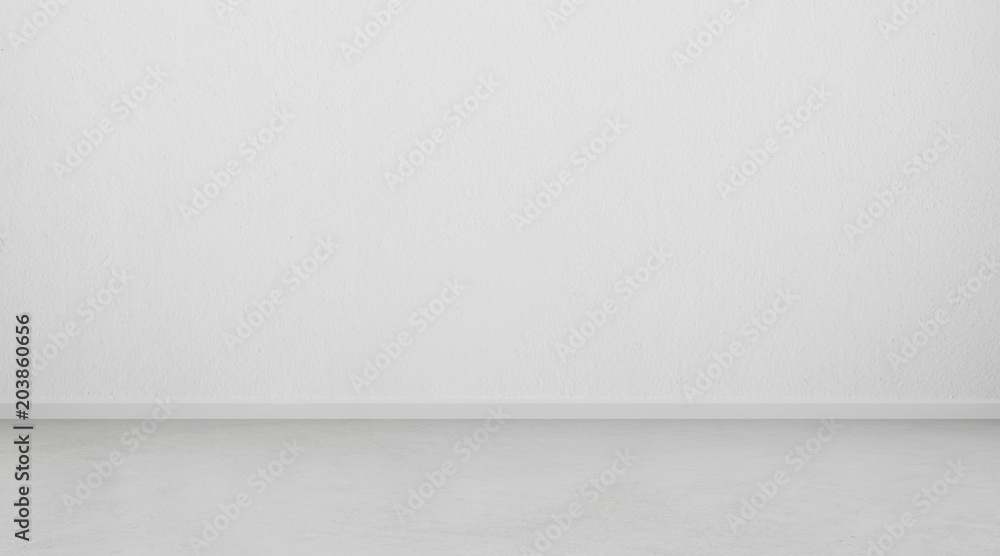Poster 3d rendering of white room interior space and concrete floor,concept of minimal architecture design.