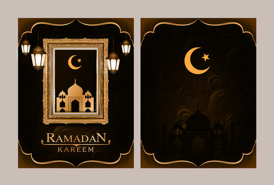 Annual report and Blue pattern of ramadan kareem card and frame