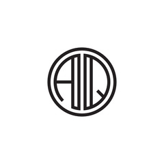 Initial letter AQ, minimalist line art monogram circle shape logo, black color
