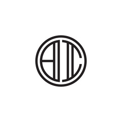 Initial letter BI, minimalist line art monogram circle shape logo, black color