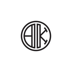 Initial letter BK, minimalist line art monogram circle shape logo, black color