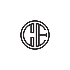 Initial letter CE, minimalist line art monogram circle shape logo, black color