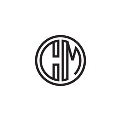 Initial letter CM, minimalist line art monogram circle shape logo, black color