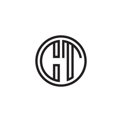 Initial letter CT, minimalist line art monogram circle shape logo, black color