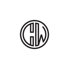 Initial letter CW, minimalist line art monogram circle shape logo, black color