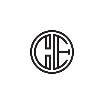 recommend clip art: Initial letter CE, minimalist line art monogram circle shape logo, black color