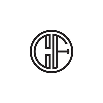 recommend clip art: Initial letter CF, minimalist line art monogram circle shape logo, black color