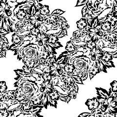 seamless monochrome pattern of flowers for greeting cards, background, price tags