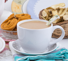 Hot Tea Cup With Snacks