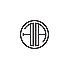 Initial letter FA, minimalist line art monogram circle shape logo, black color