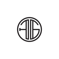 Initial letter FG, minimalist line art monogram circle shape logo, black color