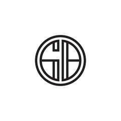 Initial letter GB, minimalist line art monogram circle shape logo, black color