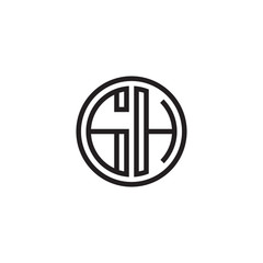 Initial letter GH, minimalist line art monogram circle shape logo, black color