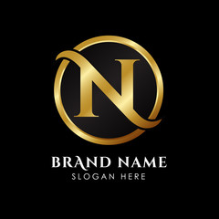 luxury letter N logo template in gold color. Royal premium logo template vector