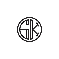 Initial letter gk, minimalist line art monogram circle shape logo, black color