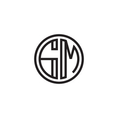 Initial letter GM, minimalist line art monogram circle shape logo, black color