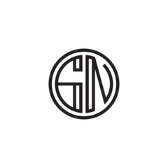 Initial letter GN, minimalist line art monogram circle shape logo, black color