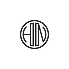 Initial letter HN, minimalist line art monogram circle shape logo, black color