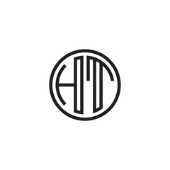 Initial letter HT, minimalist line art monogram circle shape logo, black color