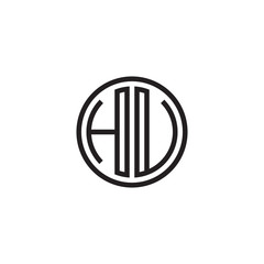 Initial letter HU, HV, minimalist line art monogram circle shape logo, black color
