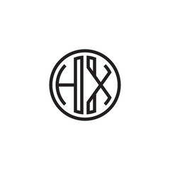 Initial letter HX, minimalist line art monogram circle shape logo, black color