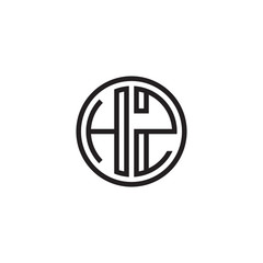 Initial letter HZ, minimalist line art monogram circle shape logo, black color