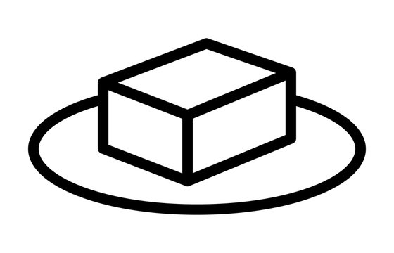 A block of tofu or butter on a plate line art vector icon for food apps and websites