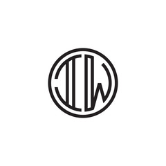 Initial letter IW, minimalist line art monogram circle shape logo, black color