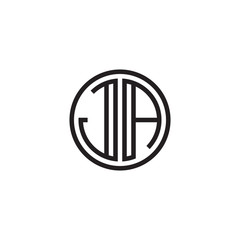 Initial letter JA, minimalist line art monogram circle shape logo, black color