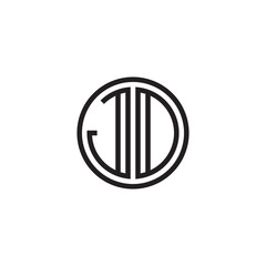 Initial letter JD, JO, minimalist line art monogram circle shape logo, black color