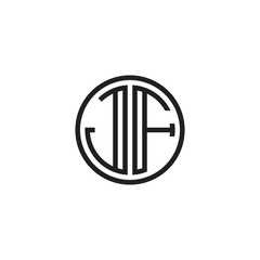 Initial letter JF, minimalist line art monogram circle shape logo, black color