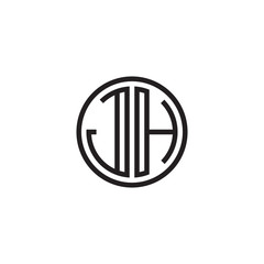 Initial letter JH, minimalist line art monogram circle shape logo, black color