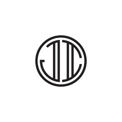 Initial letter JI, minimalist line art monogram circle shape logo, black color