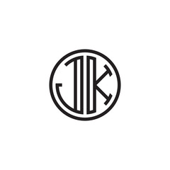 Initial letter JK, minimalist line art monogram circle shape logo, black color