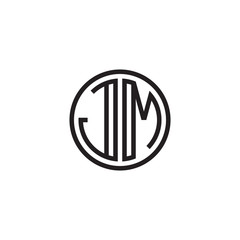 Initial letter JM, minimalist line art monogram circle shape logo, black color