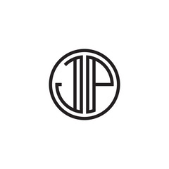 Initial letter JP, minimalist line art monogram circle shape logo, black color
