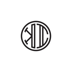 Initial letter KI, minimalist line art monogram circle shape logo, black color