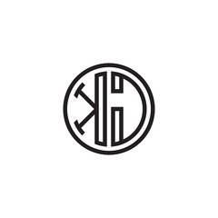 Initial letter KJ, minimalist line art monogram circle shape logo, black color