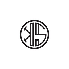 Initial letter KS, minimalist line art monogram circle shape logo, black color
