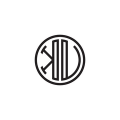 Initial letter KU, KV, minimalist line art monogram circle shape logo, black color