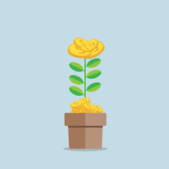 Growing money tree icon. with gold coin