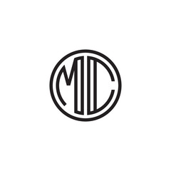 Initial letter MC, minimalist line art monogram circle shape logo, black color