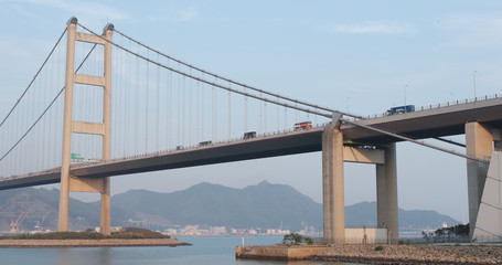 Tsing ma bridge with clear blue sky