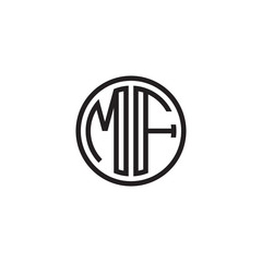 Initial letter MF, minimalist line art monogram circle shape logo, black color