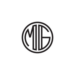 Initial letter MG, minimalist line art monogram circle shape logo, black color