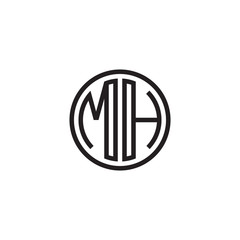 Initial letter MH, minimalist line art monogram circle shape logo, black color