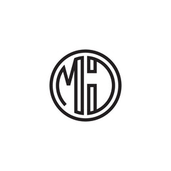 Initial letter MJ, minimalist line art monogram circle shape logo, black color