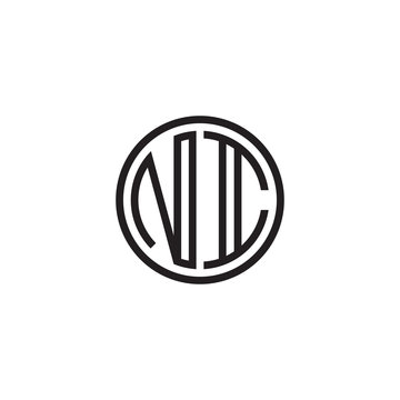 recommend clip art: Initial letter NI, minimalist line art monogram circle shape logo, black color